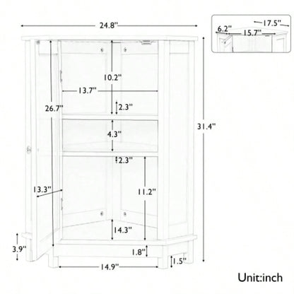 White Bathroom Cabinet Corner Storage Cabinet with Adjustable Shelf Modern Style MDF Board Old SKU: WF291477AAK