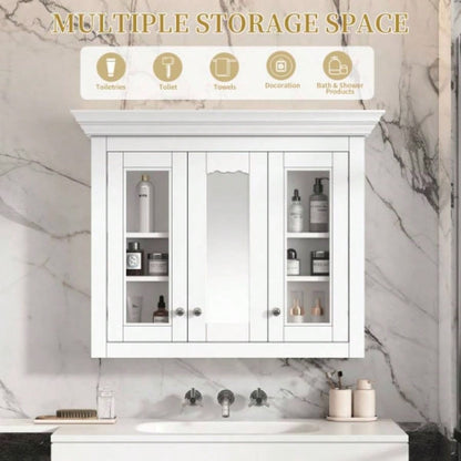 35 Bathroom Medicine Cabinet with Mirror, 5 Closed Adjustable Shelves, Bathroom Wall Mounted Storage Cabinet with Glass Doors