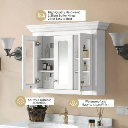 35 Bathroom Medicine Cabinet with Mirror, 5 Closed Adjustable Shelves, Bathroom Wall Mounted Storage Cabinet with Glass Doors