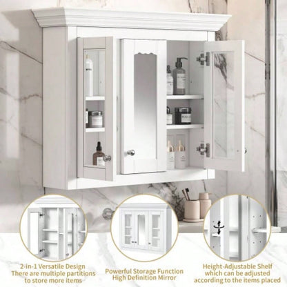 35 Bathroom Medicine Cabinet with Mirror, 5 Closed Adjustable Shelves, Bathroom Wall Mounted Storage Cabinet with Glass Doors