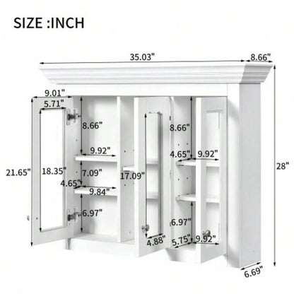 35 Bathroom Medicine Cabinet with Mirror, 5 Closed Adjustable Shelves, Bathroom Wall Mounted Storage Cabinet with Glass Doors