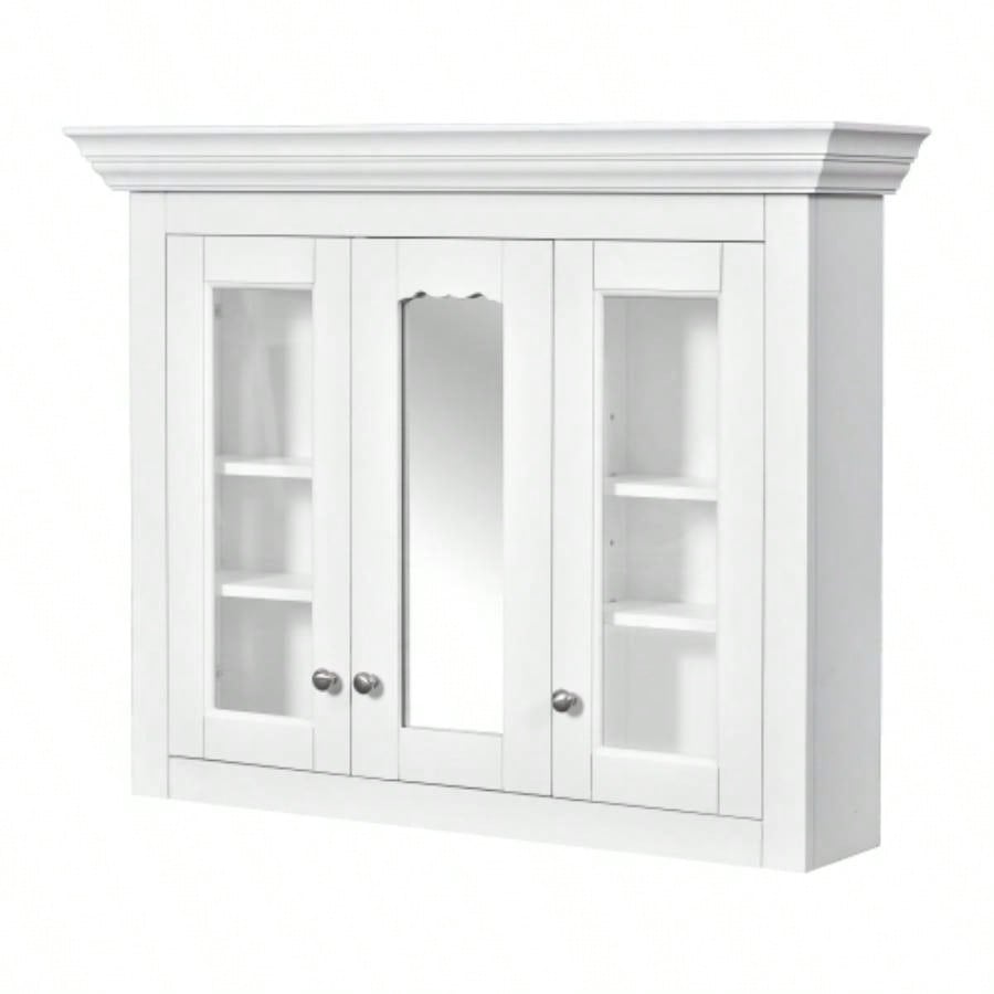 35 Bathroom Medicine Cabinet with Mirror, 5 Closed Adjustable Shelves, Bathroom Wall Mounted Storage Cabinet with Glass Doors