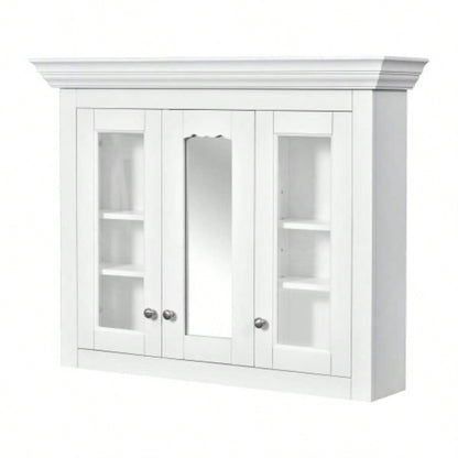 35 Bathroom Medicine Cabinet with Mirror, 5 Closed Adjustable Shelves, Bathroom Wall Mounted Storage Cabinet with Glass Doors