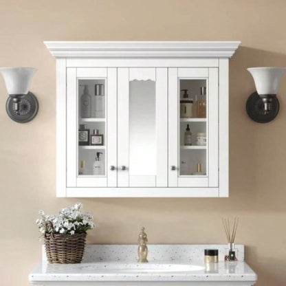 35 Bathroom Medicine Cabinet with Mirror, 5 Closed Adjustable Shelves, Bathroom Wall Mounted Storage Cabinet with Glass Doors
