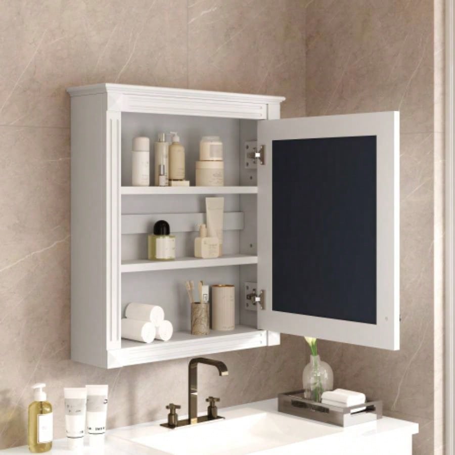 24x 27 Wall Mounted Bathroom Storage Cabinet with Mirror, Medicine Cabinet with Height Adjustable Shelf, Over Toilet Space Saver Cabinet