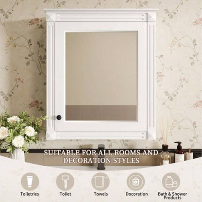24x 27 Wall Mounted Bathroom Storage Cabinet with Mirror, Medicine Cabinet with Height Adjustable Shelf, Over Toilet Space Saver Cabinet