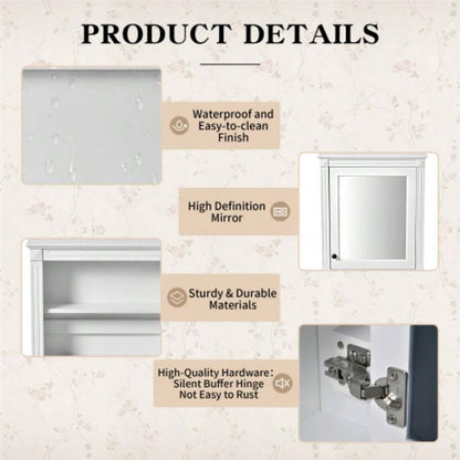 24x 27 Wall Mounted Bathroom Storage Cabinet with Mirror, Medicine Cabinet with Height Adjustable Shelf, Over Toilet Space Saver Cabinet