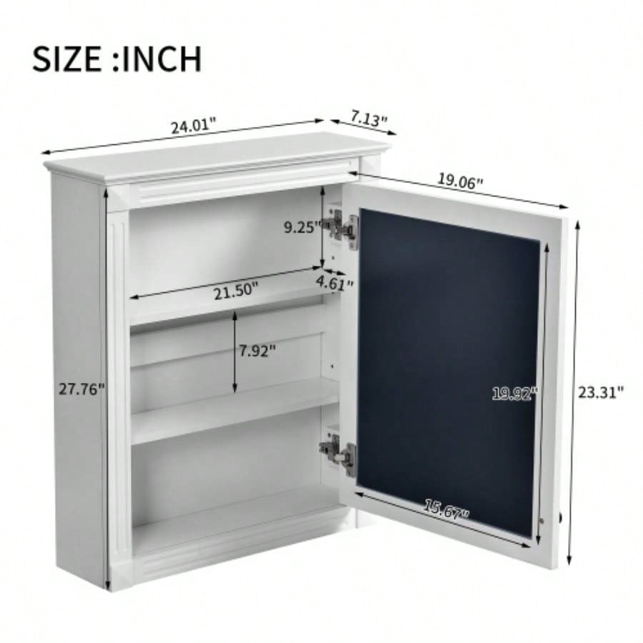 24x 27 Wall Mounted Bathroom Storage Cabinet with Mirror, Medicine Cabinet with Height Adjustable Shelf, Over Toilet Space Saver Cabinet