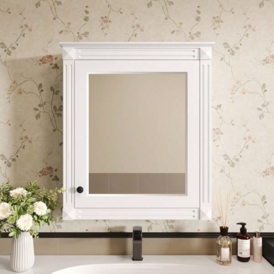 24x 27 Wall Mounted Bathroom Storage Cabinet with Mirror, Medicine Cabinet with Height Adjustable Shelf, Over Toilet Space Saver Cabinet