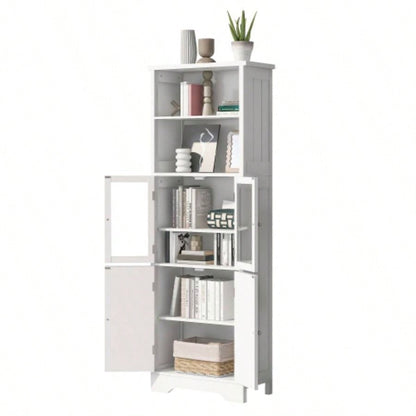 White Tall Storage Cabinet with Shelves and Doors Bathroom, Kitchen and Living Room, MDF Board