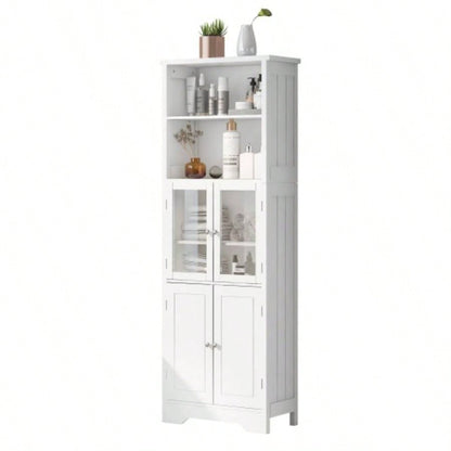 White Tall Storage Cabinet with Shelves and Doors Bathroom, Kitchen and Living Room, MDF Board