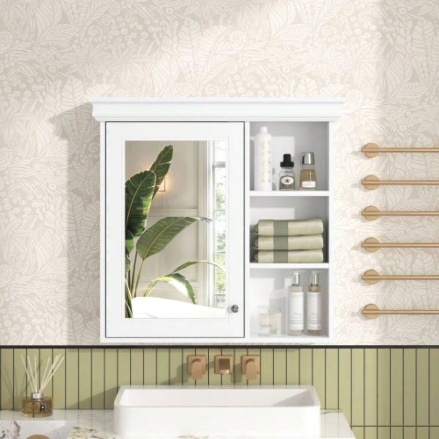 30x 28 Bathroom Medicine Cabinet with Mirror, Wall Mounted Mirror Cabinet with Storage Organizer, Over Toilet Storage White Storage Cabinet Bathroom