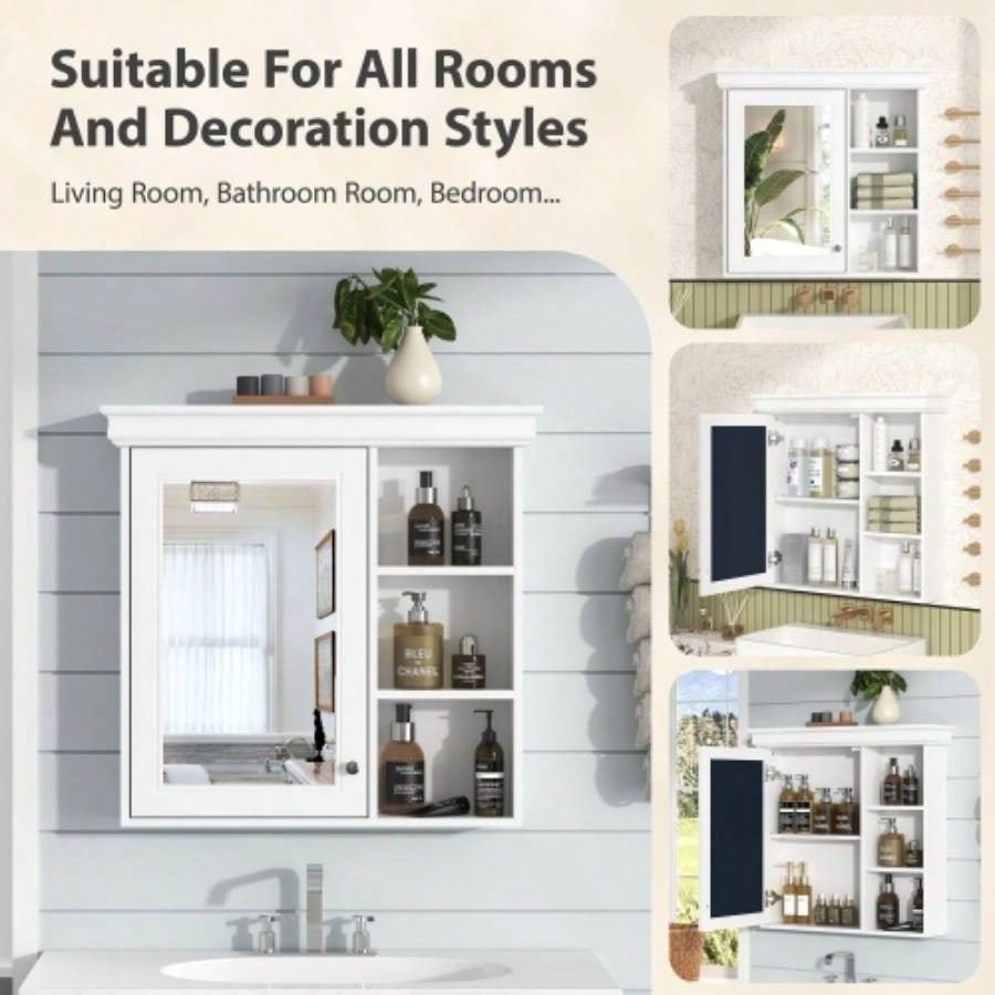 30x 28 Bathroom Medicine Cabinet with Mirror, Wall Mounted Mirror Cabinet with Storage Organizer, Over Toilet Storage White Storage Cabinet Bathroom
