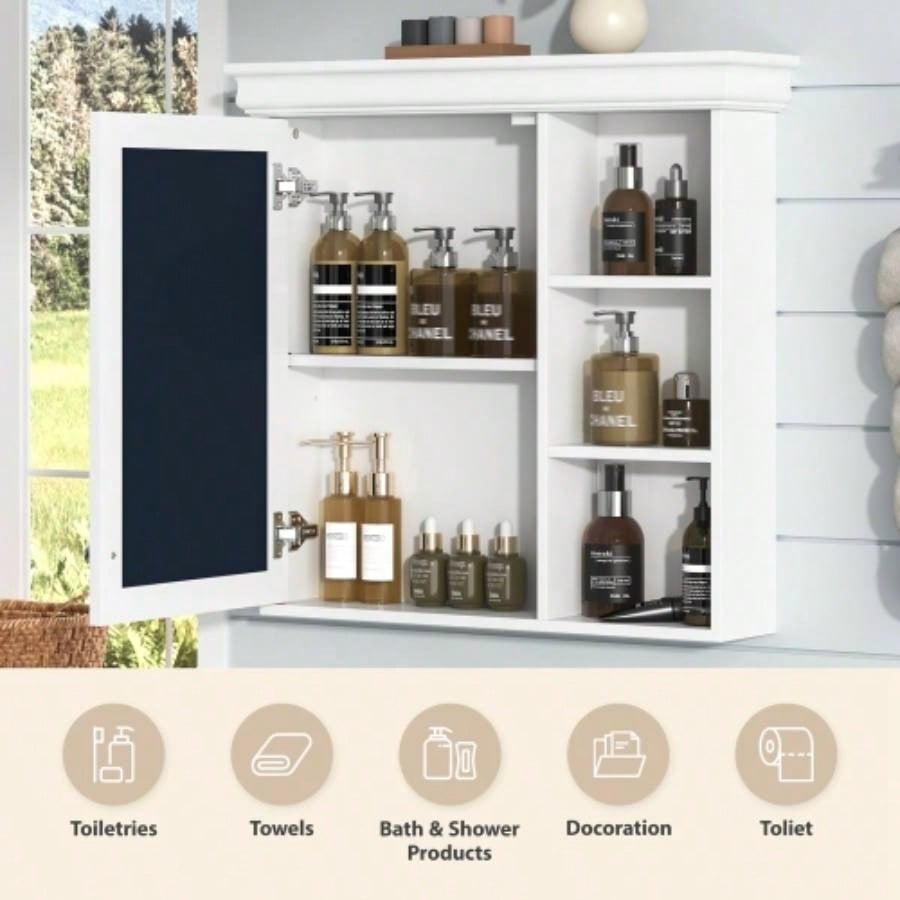 30x 28 Bathroom Medicine Cabinet with Mirror, Wall Mounted Mirror Cabinet with Storage Organizer, Over Toilet Storage White Storage Cabinet Bathroom