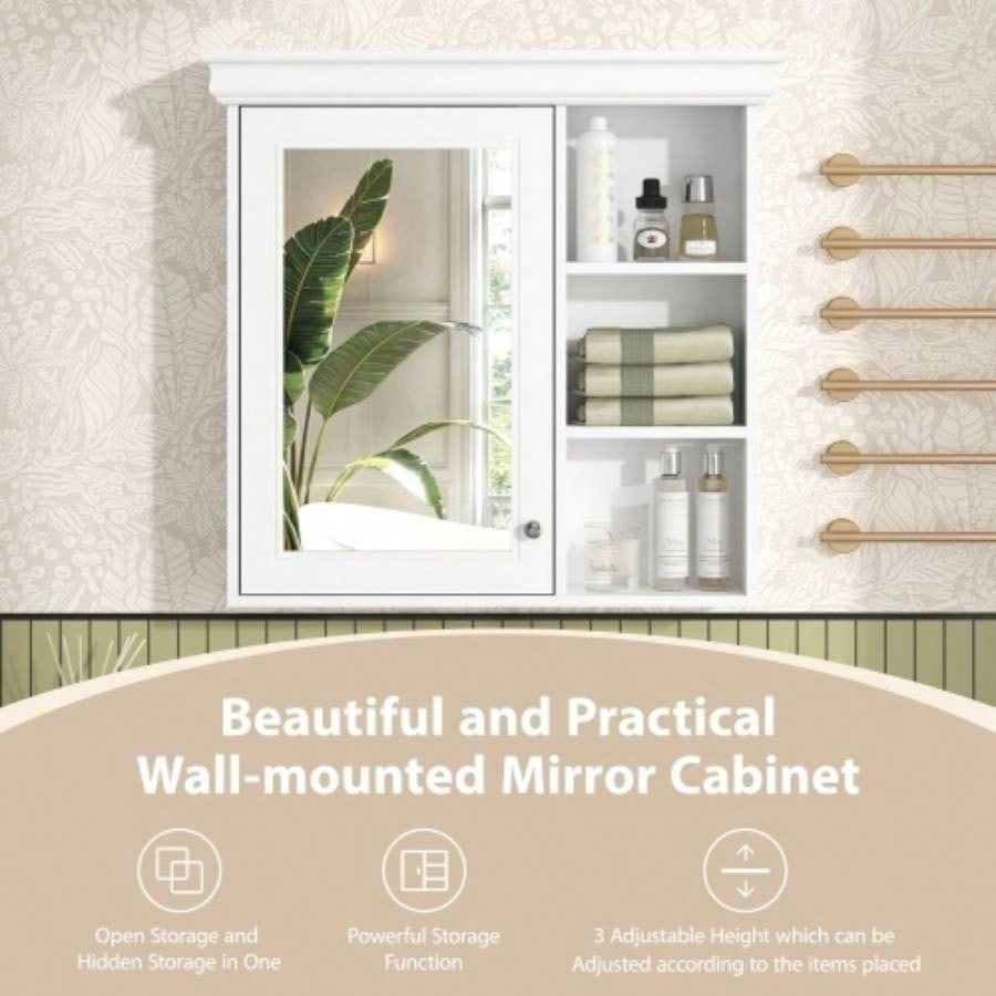 30x 28 Bathroom Medicine Cabinet with Mirror, Wall Mounted Mirror Cabinet with Storage Organizer, Over Toilet Storage White Storage Cabinet Bathroom