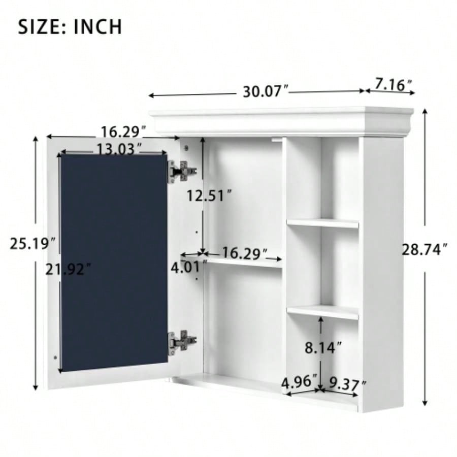 30x 28 Bathroom Medicine Cabinet with Mirror, Wall Mounted Mirror Cabinet with Storage Organizer, Over Toilet Storage White Storage Cabinet Bathroom
