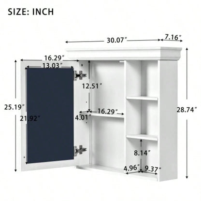 30x 28 Bathroom Medicine Cabinet with Mirror, Wall Mounted Mirror Cabinet with Storage Organizer, Over Toilet Storage White Storage Cabinet Bathroom