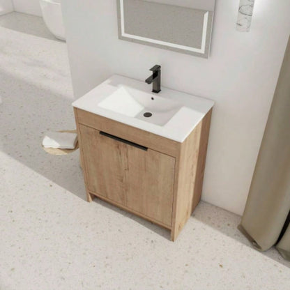 30 Freestanding Bathroom Vanity with White Ceramic Sink 2 Soft - Close Cabinet Doors KD - PACKING, BVB02430IMO - BL9075B