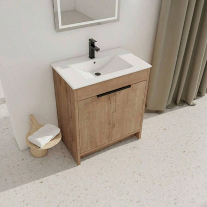 30 Freestanding Bathroom Vanity with White Ceramic Sink 2 Soft - Close Cabinet Doors KD - PACKING, BVB02430IMO - BL9075B