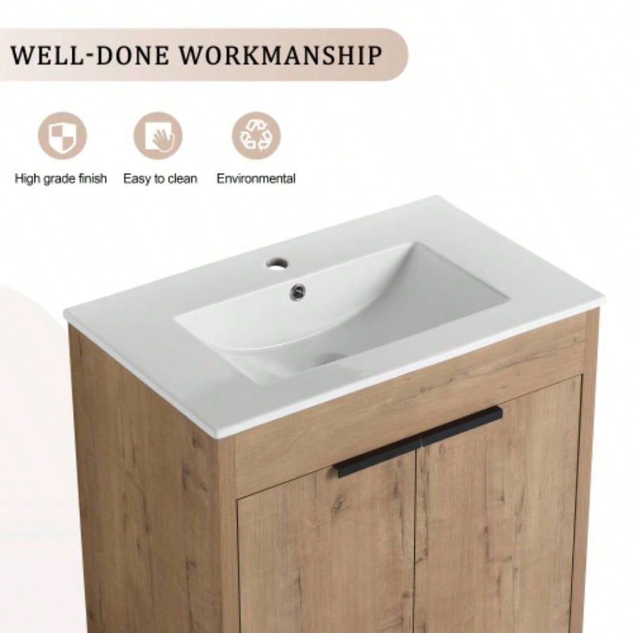 30 Freestanding Bathroom Vanity with White Ceramic Sink 2 Soft - Close Cabinet Doors KD - PACKING, BVB02430IMO - BL9075B