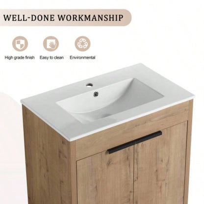 30 Freestanding Bathroom Vanity with White Ceramic Sink 2 Soft - Close Cabinet Doors KD - PACKING, BVB02430IMO - BL9075B