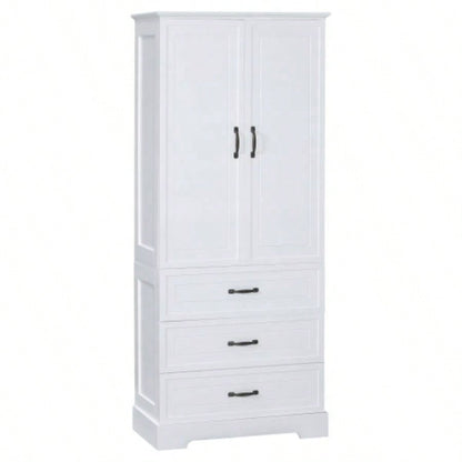 Tall Bathroom Storage Cabinet, Cabinet with Two Doors and Drawers, Adjustable Shelf, MDF Board, White