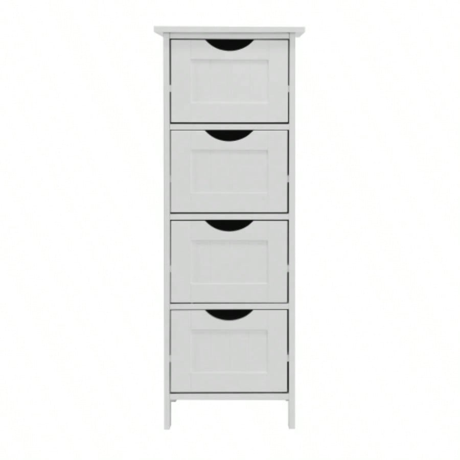 White Bathroom Storage Cabinet, Freestanding Cabinet with Drawers