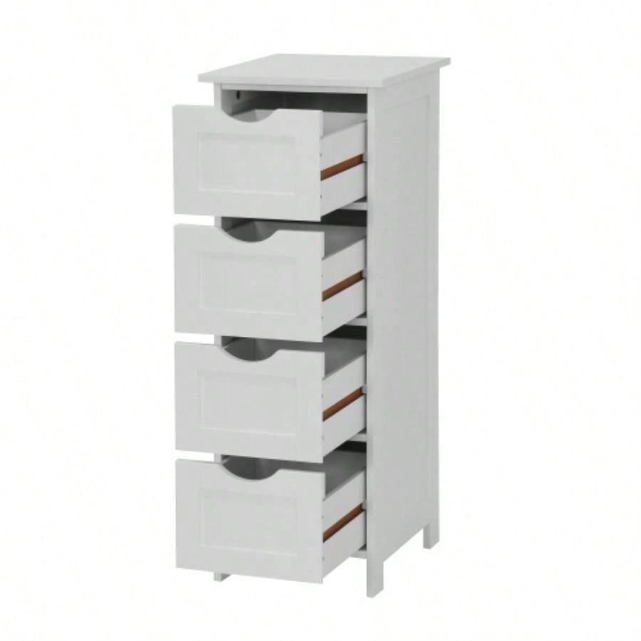 White Bathroom Storage Cabinet, Freestanding Cabinet with Drawers