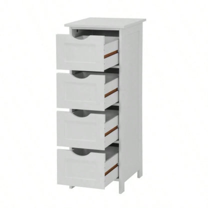 White Bathroom Storage Cabinet, Freestanding Cabinet with Drawers