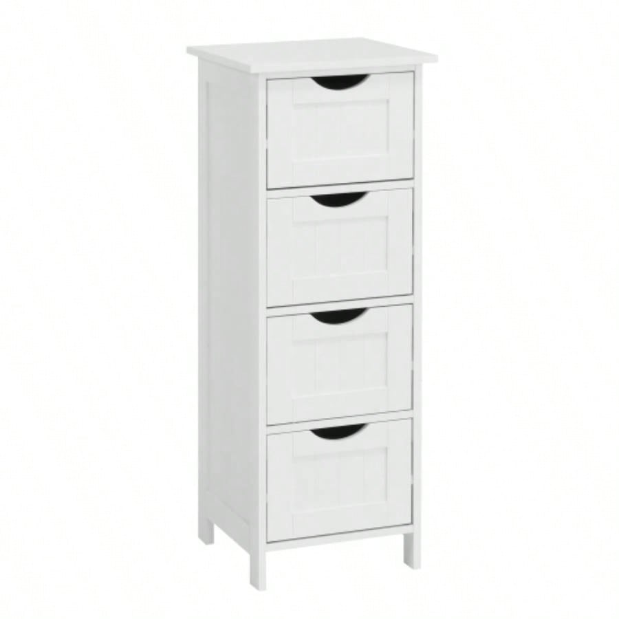 White Bathroom Storage Cabinet, Freestanding Cabinet with Drawers