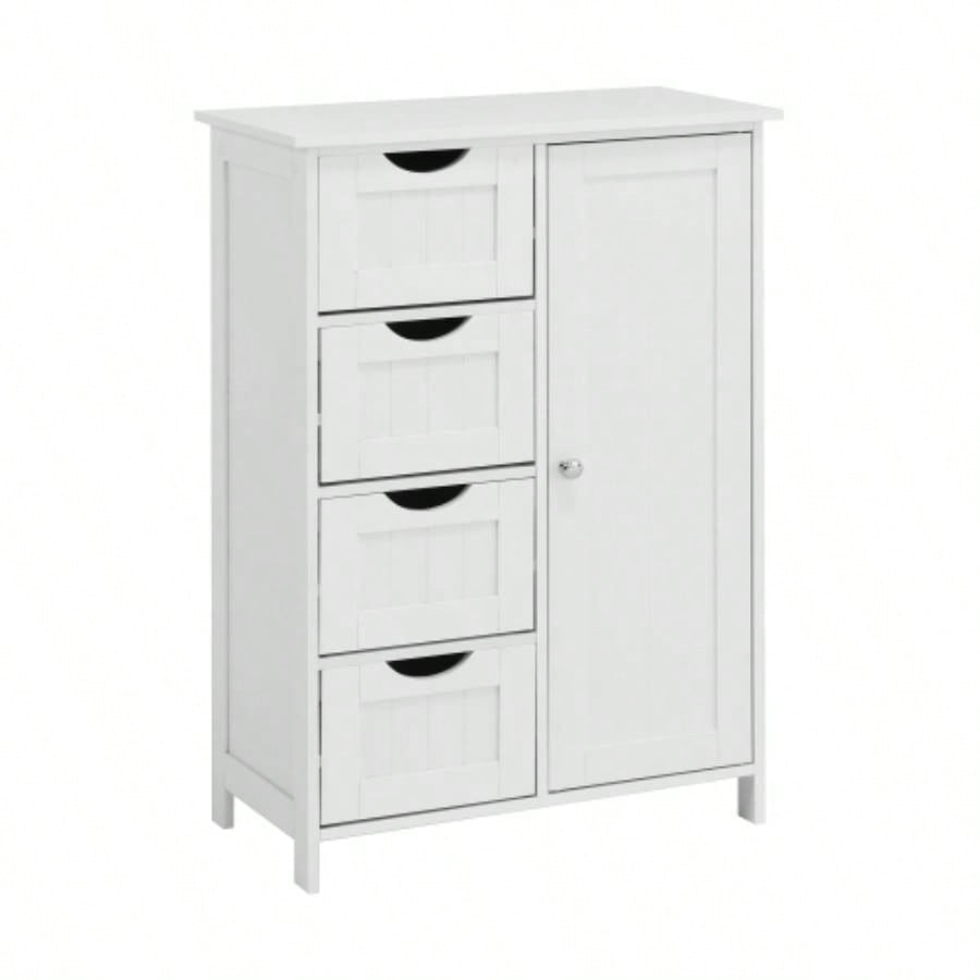 White Bathroom Storage Cabinet, Freestanding Cabinet with Drawers