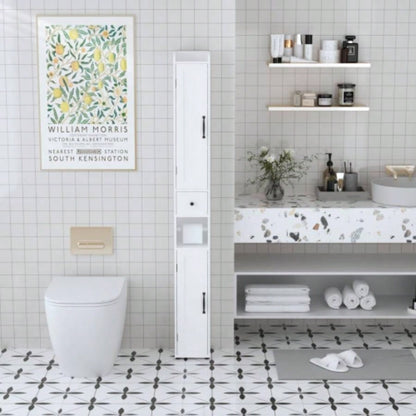67.51 Tall Bathroom Storage Cabinet with Adjustable Shelves, Slim 2 Doors Freestanding Cabinet with Anti - Tip, Open compartments, Home, Small Spaces, Bathroom, Kitchen, Living Room, White
