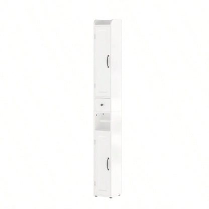 67.51 Tall Bathroom Storage Cabinet with Adjustable Shelves, Slim 2 Doors Freestanding Cabinet with Anti - Tip, Open compartments, Home, Small Spaces, Bathroom, Kitchen, Living Room, White