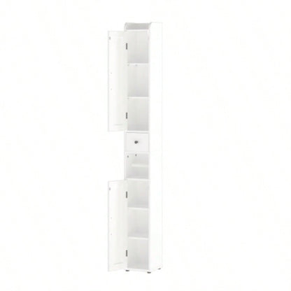 67.51 Tall Bathroom Storage Cabinet with Adjustable Shelves, Slim 2 Doors Freestanding Cabinet with Anti - Tip, Open compartments, Home, Small Spaces, Bathroom, Kitchen, Living Room, White
