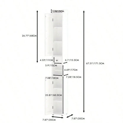 67.51 Tall Bathroom Storage Cabinet with Adjustable Shelves, Slim 2 Doors Freestanding Cabinet with Anti - Tip, Open compartments, Home, Small Spaces, Bathroom, Kitchen, Living Room, White