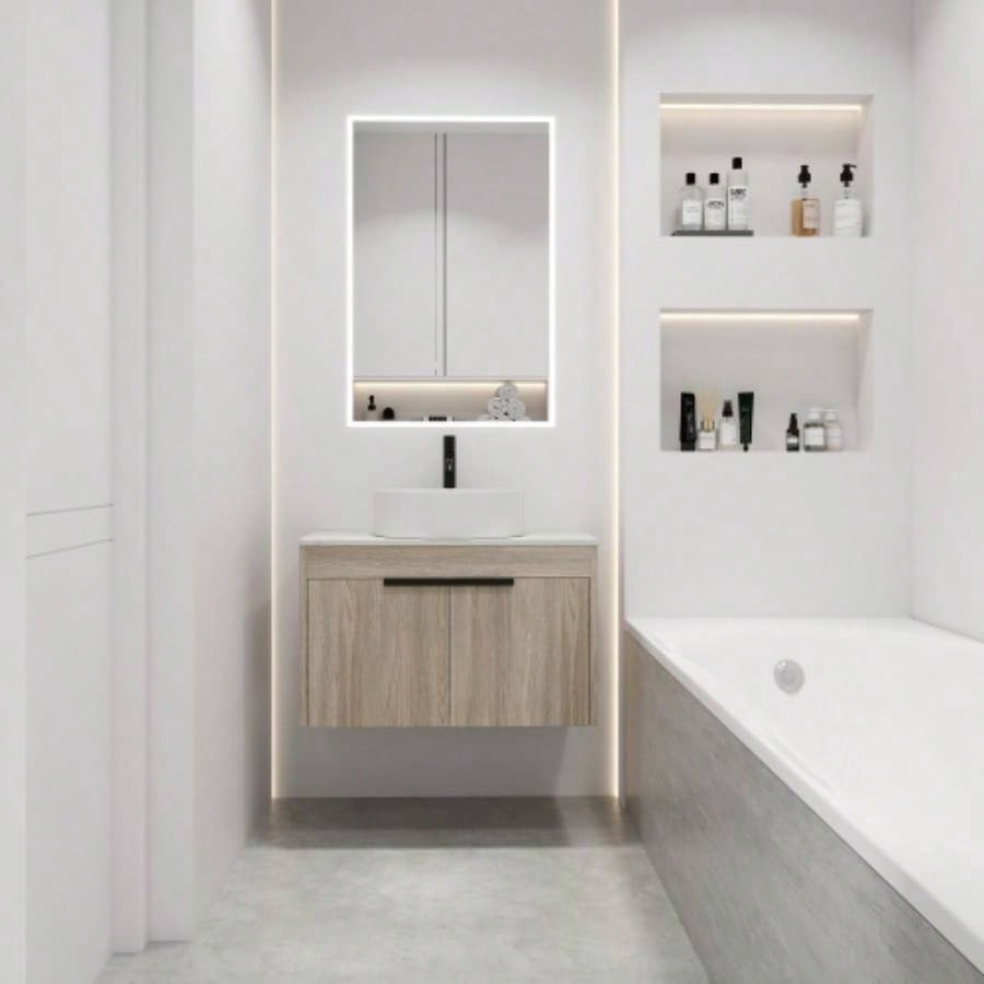 30 Modern Design Float Bathroom Vanity With Ceramic Basin Set, Wall Mounted White Oak Vanity With Soft Close Door, KD - Packing, KD - Packing, 2 Pieces ParcelTOP - BAB400MOWH