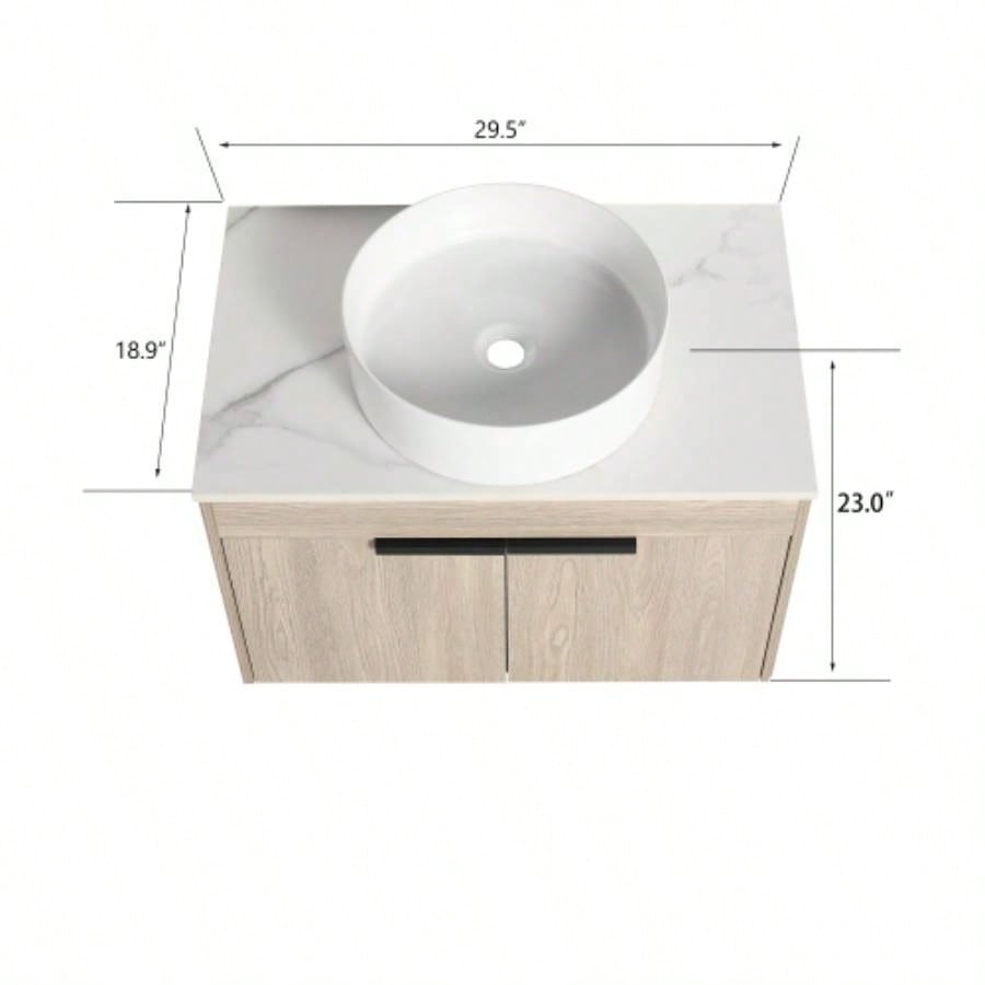 30 Modern Design Float Bathroom Vanity With Ceramic Basin Set, Wall Mounted White Oak Vanity With Soft Close Door, KD - Packing, KD - Packing, 2 Pieces ParcelTOP - BAB400MOWH