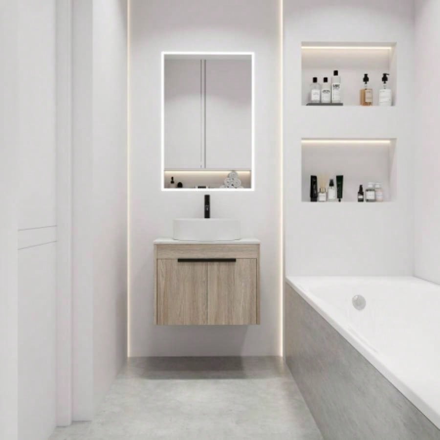 30 Modern Design Float Bathroom Vanity With Ceramic Basin Set, Wall Mounted White Oak Vanity With Soft Close Door, KD - Packing, KD - Packing, 2 Pieces ParcelTOP - BAB400MOWH