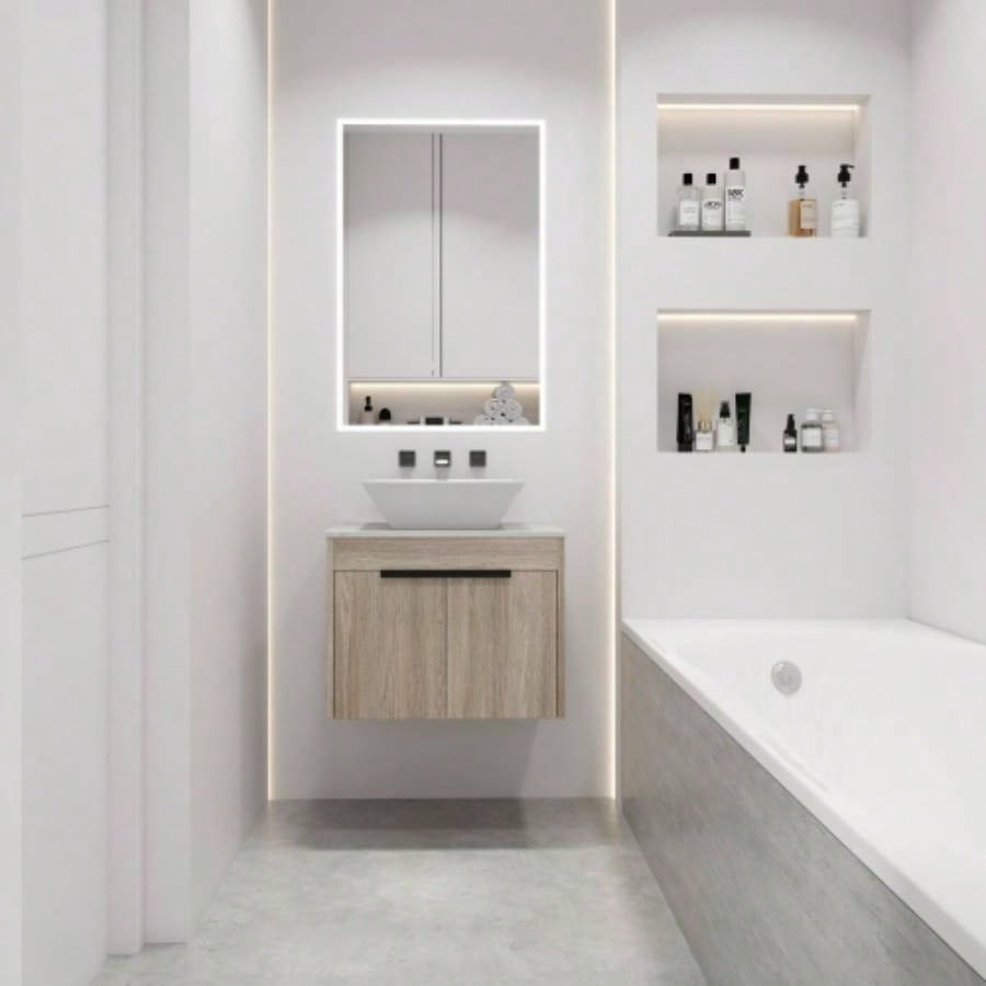 30 Modern Design Float Bathroom Vanity With Ceramic Basin Set, Wall Mounted White Oak Vanity With Soft Close Door, KD - Packing, KD - Packing, 2 Pieces ParcelTOP - BAB400MOWH