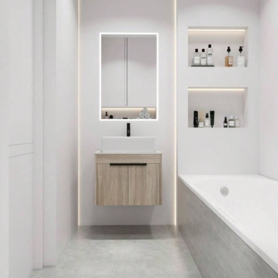 30 Modern Design Float Bathroom Vanity With Ceramic Basin Set, Wall Mounted White Oak Vanity With Soft Close Door, KD - Packing, KD - Packing, 2 Pieces ParcelTOP - BAB400MOWH