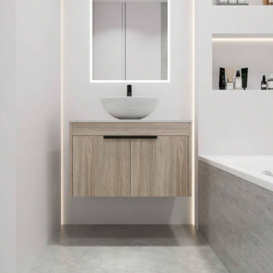 30 Modern Design Float Bathroom Vanity With Ceramic Basin Set, Wall Mounted White Oak Vanity With Soft Close Door, KD - Packing, KD - Packing, 2 Pieces ParcelTOP - BAB400MOWH