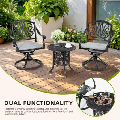 21 Side Table With Removable Bucket - Rustproof Cast Aluminum Frame, Hand - Brushed, Food - Grade 304 Stainless Steel Bucket - Indoor Outdoor, Patio, Balcony, and Poolside
