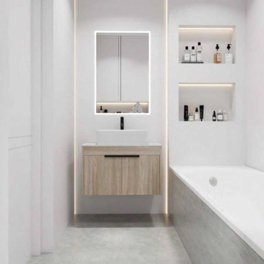 30 Modern Design Float Bathroom Vanity With Ceramic Basin Set, Wall Mounted White Oak Vanity With Soft Close Door, KD - Packing, KD - Packing, 2 Pieces ParcelTOP - BAB400MOWH