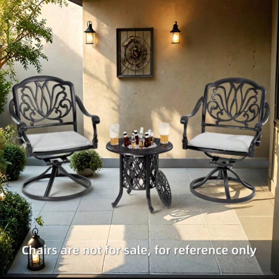 21 Side Table With Removable Bucket - Rustproof Cast Aluminum Frame, Hand - Brushed, Food - Grade 304 Stainless Steel Bucket - Indoor Outdoor, Patio, Balcony, and Poolside