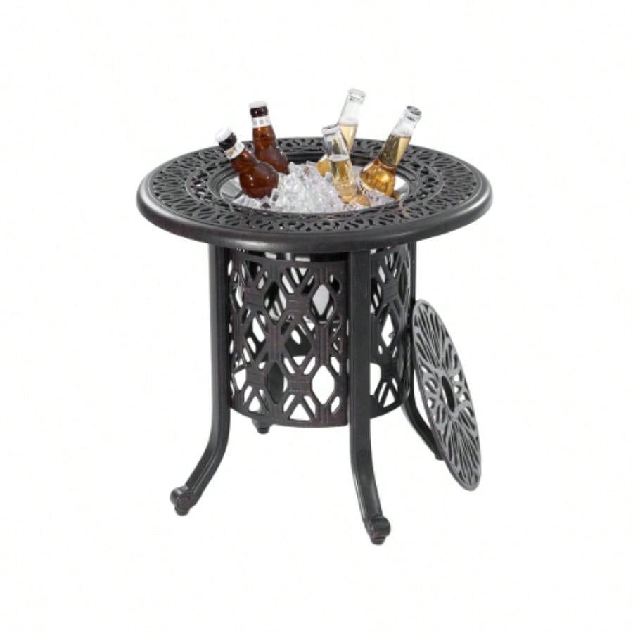 21 Side Table With Removable Bucket - Rustproof Cast Aluminum Frame, Hand - Brushed, Food - Grade 304 Stainless Steel Bucket - Indoor Outdoor, Patio, Balcony, and Poolside