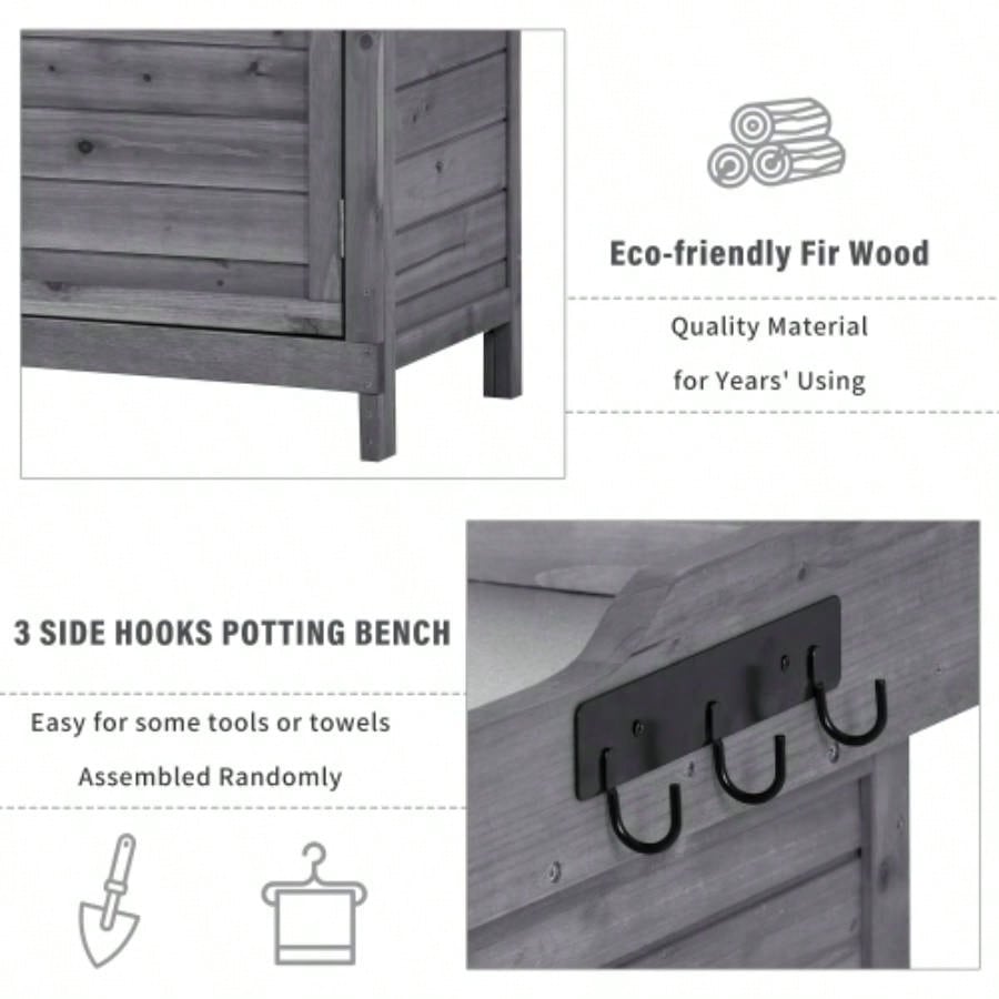 TOPMAX Outdoor 39 Potting Table, Rustic Garden Wood Workstation Storage Cabinet Garden Shed with 2 - Tier Shelves and Side Hook,