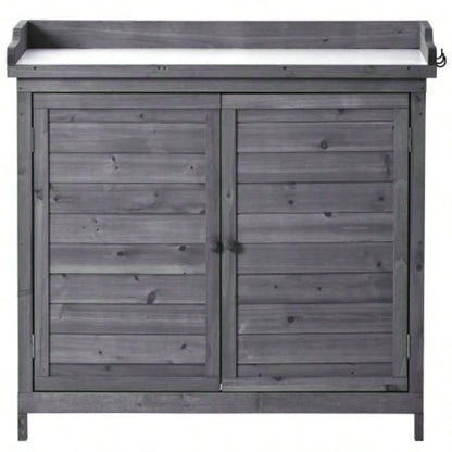 TOPMAX Outdoor 39 Potting Table, Rustic Garden Wood Workstation Storage Cabinet Garden Shed with 2 - Tier Shelves and Side Hook,