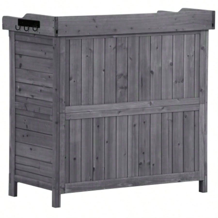 TOPMAX Outdoor 39 Potting Table, Rustic Garden Wood Workstation Storage Cabinet Garden Shed with 2 - Tier Shelves and Side Hook,