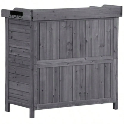 TOPMAX Outdoor 39 Potting Table, Rustic Garden Wood Workstation Storage Cabinet Garden Shed with 2 - Tier Shelves and Side Hook,