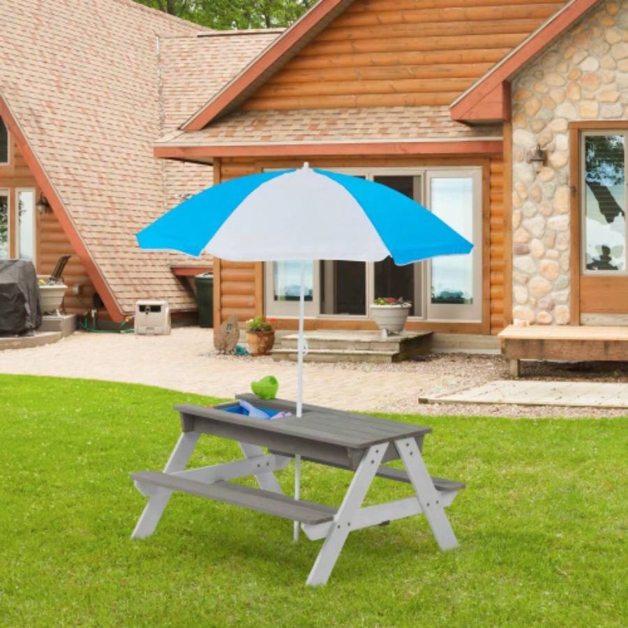 Wooden Kids Picnic Table, Sand and Table with, Activity Table Outdoor Backyard Patio
